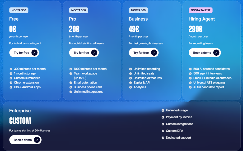 Noota Pricing